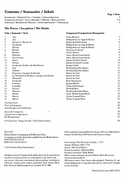 Baroque Guitar Anthology Vol. 2, Barock Sammlung für Gitarre solo, Noten Inhalt