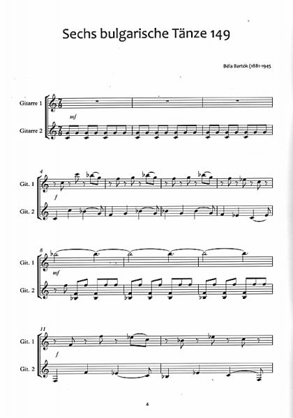 Bartok for Guitar Duo - from Microcosm, sheet music sample