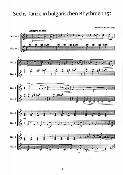 Bartok for Guitar Duo - from Microcosm, sheet music sample