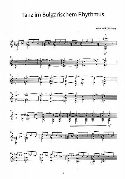 Bartok for guitar solo, sheet music - from Microcosm sample