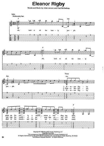 Beatles for Fingerstyle Guitar - Beginning Solo Guitar, notes sample