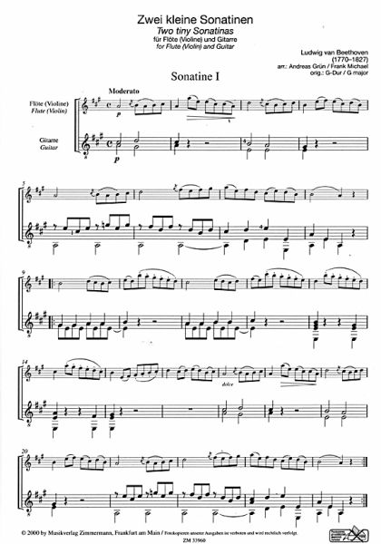 Beethoven, Ludwig van: Zwei kleine Sonatinen for flute or violin and guitar, sheet music