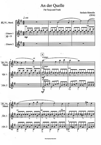 Birmelin, Stefanie: An der Quelle - At the source for a melody instrument (flute, mandolin, violin) and two guitars, sheet music sample