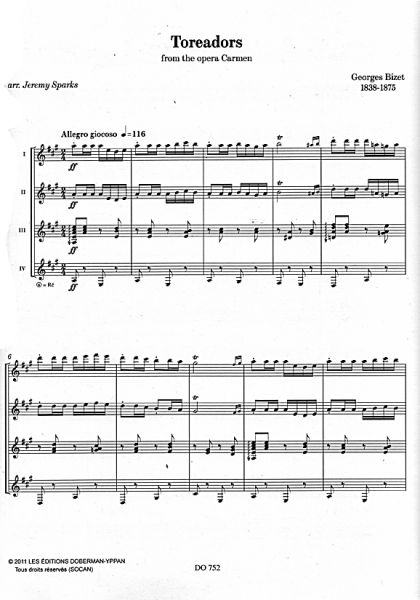 Bizet, Georges: Selections from Carmen Vol. 2 for 4 guitars, guitar quartett, sheet music sample
