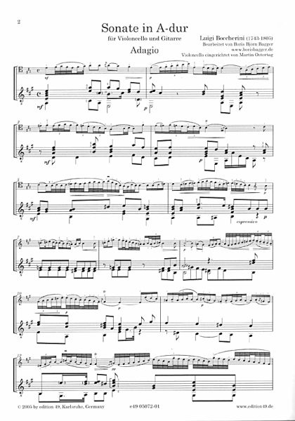 Boccherini, Luigi: Sonata A-Dur für Violoncello und Gitarre, Noten Beispiel
