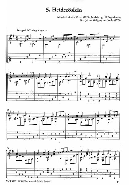 Bögershausen, Ulli: Deutsche Volkslieder für Fingerstyle Guitar, German Folksongs, sheet music sample