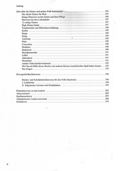Bursch, Peter: Das Folkbuch, 100 Songs for Guitar, Songbook content