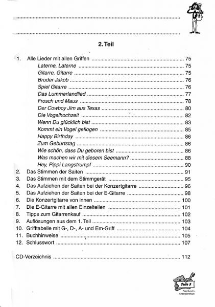 Bursch, Peter: Peter Bursch`s Kinder-Gitarrenbuch, Gitarrenschule für Liedbegleitung ohne Noten, mit CD Inhalt