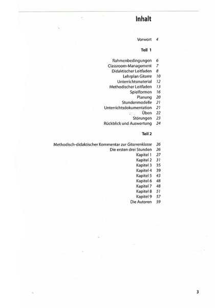 Buschmann, Jochen, Voelker, Clemens: Die Gitarrenklasse - Gitarrenschule für Klassenmusik, Lehrerheft Inhalt