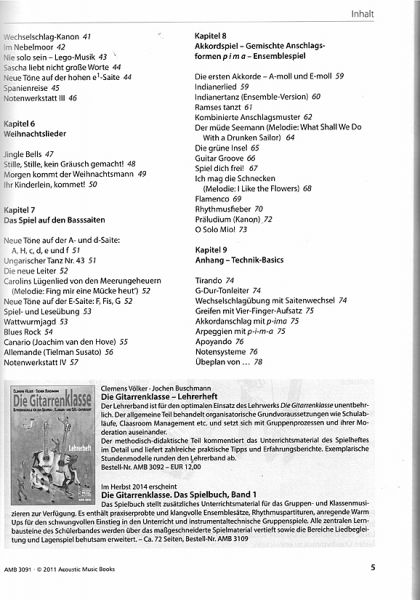 Buschmann, Jochen, Voelker, Clemens: Die Gitarrenklasse - Gitarrenschule für Klassenmusik, Schülerheft, Noten Inhalt