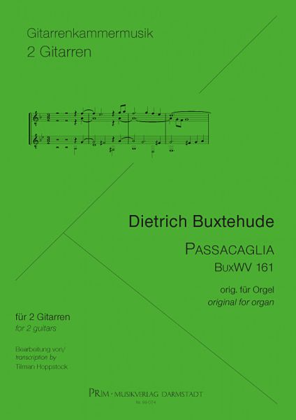 Buxtehude, Dietrich: Passacaglia BuxWV161 in g minor for 2 guitars, sheet music for guitar duo