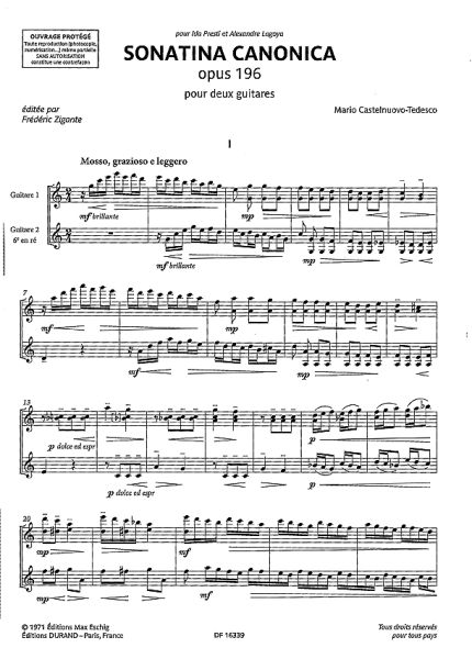 Castelnouvo-Tedesco, Mario: Sonatina Canonica, op.196 for 2 guitars, notes sample