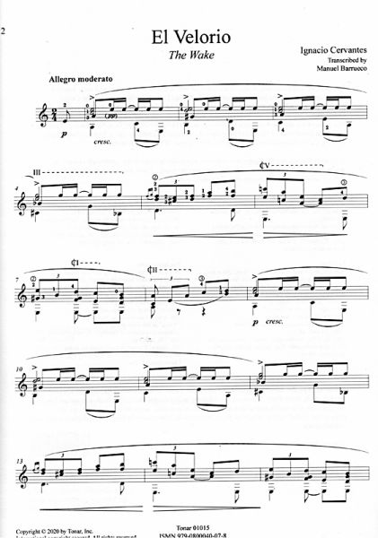 Cervantes, Igancio: Danzas Cubanas, ed. Manuel Barrueco for guitar solo, sheet music sample