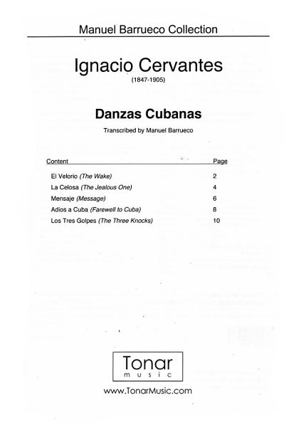 Cervantes, Igancio: Danzas Cubanas, ed. Manuel Barrueco for guitar solo, sheet music content