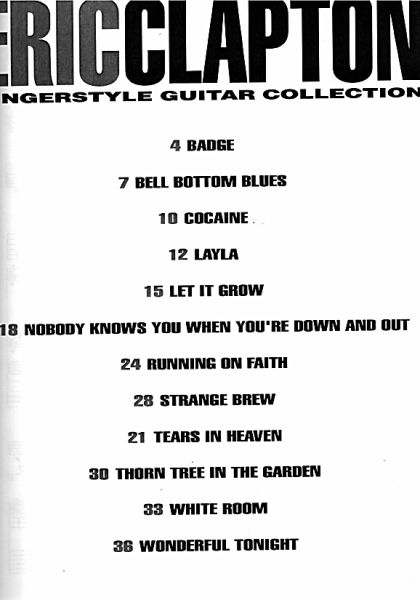 Clapton, Eric: Fingerstyle Collection, Gitarre solo, Noten und Tabulatur, mit Text und Akkorden Inhalt