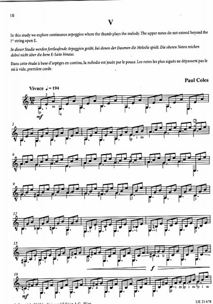 Coles, Paul: 10 More Melodic Studies, mittelschwere bis fortgeschrittene Etüden für Gitarre solo, Noten Beispiel