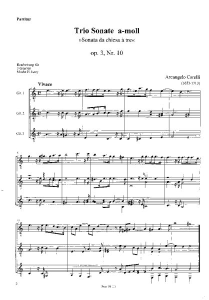 Corelli, Arcangelo: Triosonate a-moll op.3 Nr.10 für 3 Gitarren, Gitarrentrio Noten Beispiel