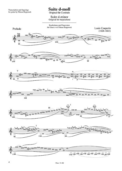 Couperin, Louis: Harpsichord Suite in d minor for guitar solo, sheet music sample