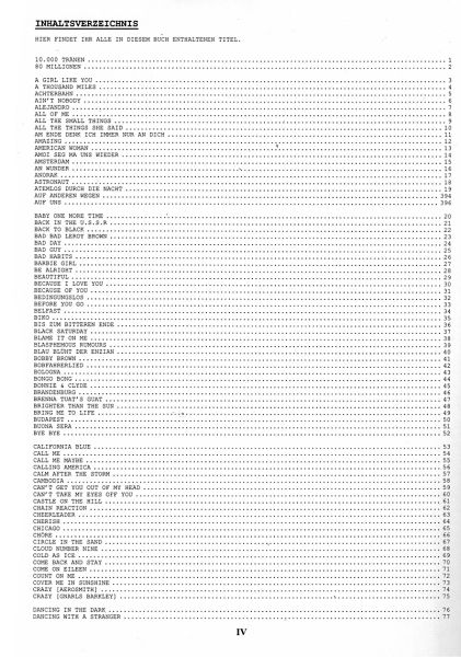 Das Ding Vol. 5, Songbook for Guitar content