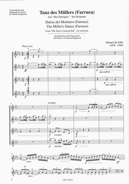 Falla, Manuel de: Miller`s Dance for 4 Guitars, sheet music sample