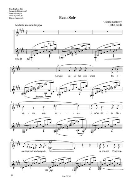 Debussy, Claude: Sette Chansons - 7 Lieder für Gesang und Gitarre, Noten Beispiel