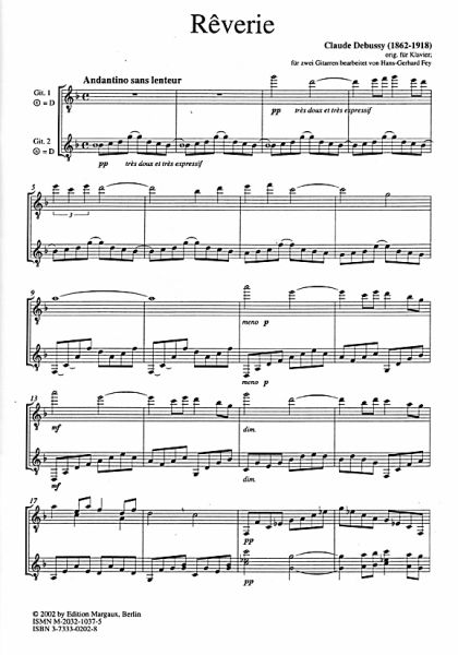 Debussy, Claude: Reverie for 2 guitars, guitar duo, sheet musicsample