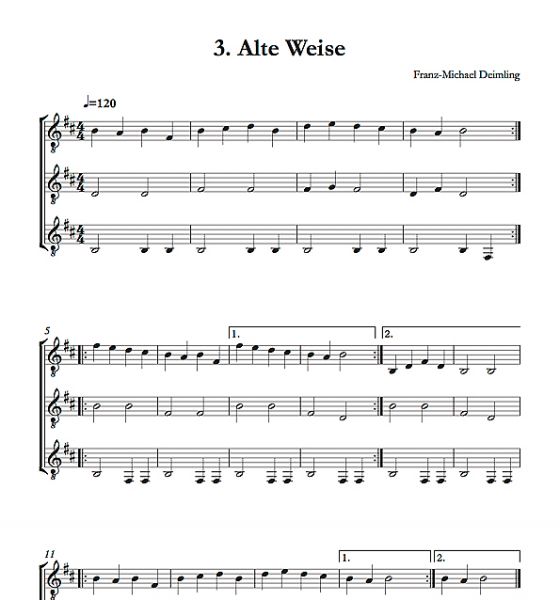 Deimling, Franz-Michael: Sait`an Sait`, for 2-3 guitars, easy pieces, notes sample