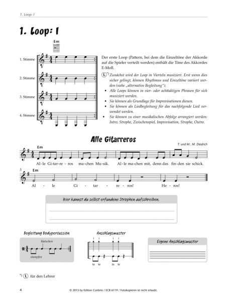 Diedrich, Michael: Lustige Loops und Lieder for 1-4 guitar, notes samples