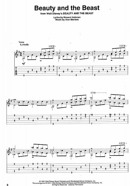Disney Songs for Classical Guitar - 20 Songs für Gitarre solo in Noten und Tabulatur Beispiel