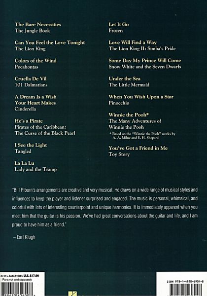 Disney Songs for Fingerstyle Guitar - 15 Songs für Gitarre solo in Noten und Tabulatur Inhalt