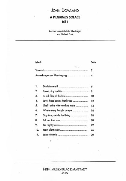 Dowland, John: A Pilgrimes Solace Part 1, for voice and guitar from the series All Songs in Urtext, sheet music content