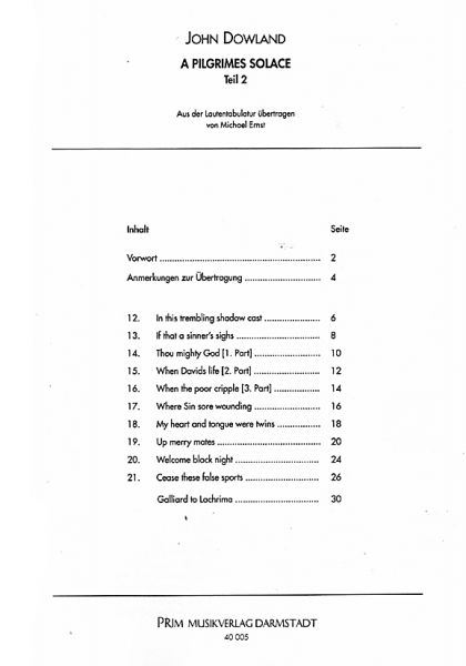 Dowland, John: A Pilgrimes Solace Part 2, for voice and guitar from the series All Songs in Urtext, sheet music content