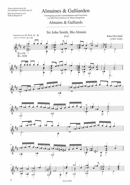 Dowland, John: Complete Lute Works in Urtext Vol. 4 - Almaines and Galliards for guitar solo, sheet music sample