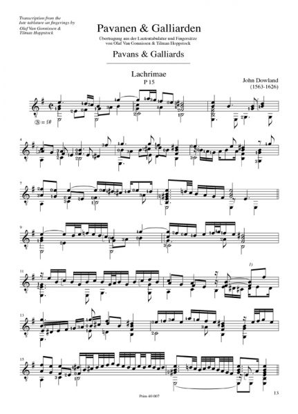Dowland, John: Sämtliche Lautenwerke im Urtext Vol. 2 - Pavanen und Galliarden für Gitarre solo, Noten Beispiel