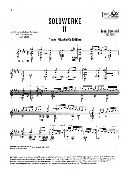 Dowland, John: Solo Works 2 for guitar, Karl Scheit Edition, sheet music sample