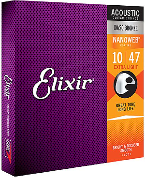 Saiten für Westerngitarre Elixir Nanoweb extra light Bronze 80/20, 010 - 047 beschichtet, coated