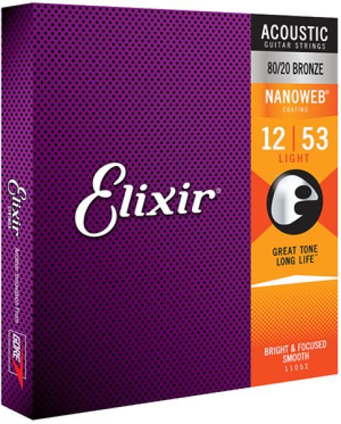 Strings for Acoustic Steel-string Guitar, Elixir Nanoweb light Bronze 80/20, 012 - 053, coated