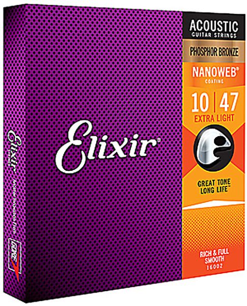 Strings for Acoustic Guitar Elixir Nanoweb extra light phosphor bronze, 010 - 047, coated