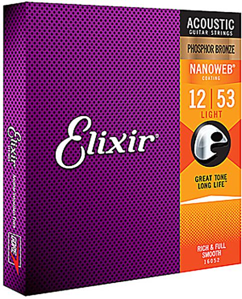 Strings for Acoustic Guitar Elixir Nanoweb light Phosphor Bronze, 012 - 053, coated