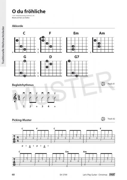 Let`s Play Guitar Christmas, Songbuch mit Weihnachtsliedern für Gitarre von Alexander Espinosa, Liedbegleitung, Beispiel