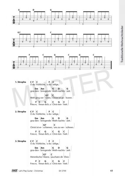 Let`s Play Guitar Christmas, Songbuch mit Weihnachtsliedern für Gitarre von Alexander Espinosa, Liedbegleitung, Beispiel