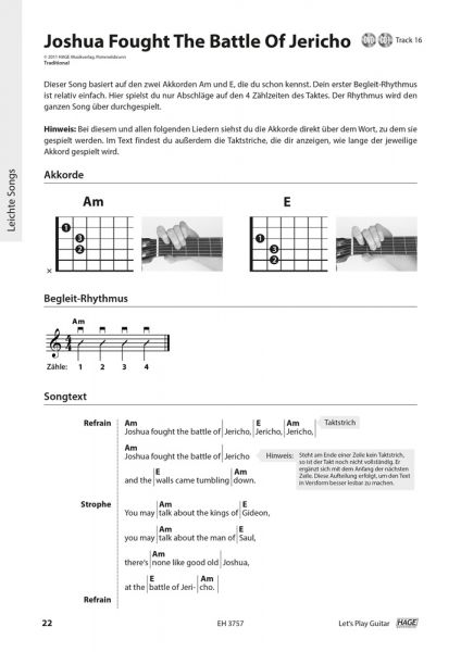 Let`s Play Guitar Songbook und Gitarrenschule von Alexander Espinosa, Liedbegleitung für Gitarre Beispiel