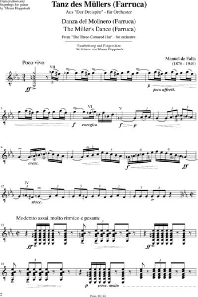 Falla, Manuel de: The Miller`s Dance & Dance of the Corregidor for guitar solo, notes sample