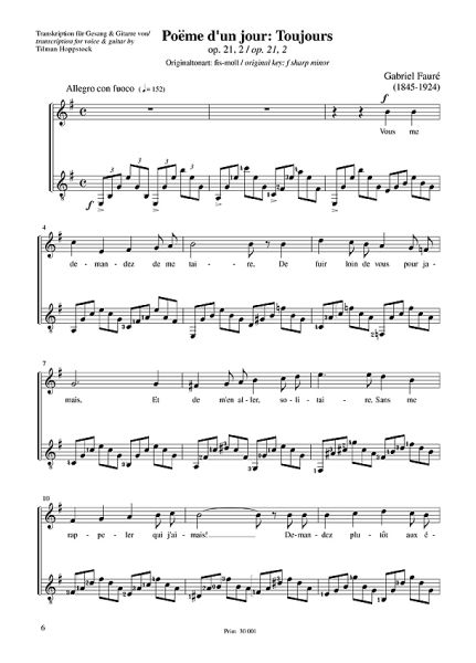 Fauré, Gabriel: 10 Songs for voice & guitar, sheet music sample