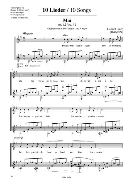 Fauré, Gabriel: 10 Lieder für Gesang und Gitarre, Noten Beispiel