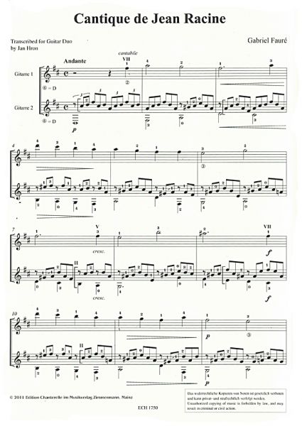 Fauré, Gabriel: Cantique de Jean Racine op. 11 for guitar duo, sheet music sample