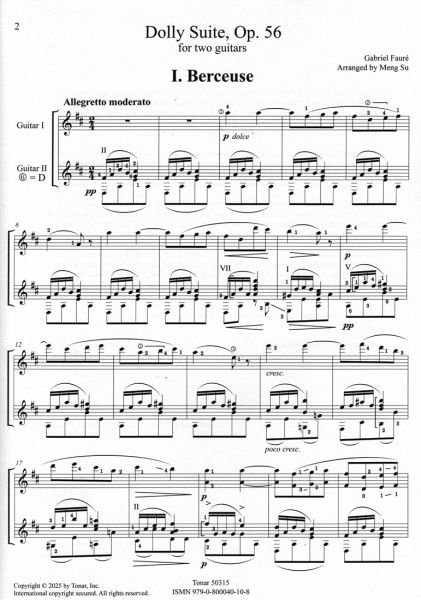 Fauré, Gabriel: Dolly Suite, arr. Beijing Guitar Duo, 2 guitars, sheet music sample