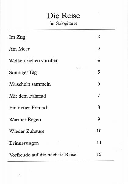 Felger, Jens: Die Reise, 11 leichte Stücke für Gitarre solo, Noten Inhalt