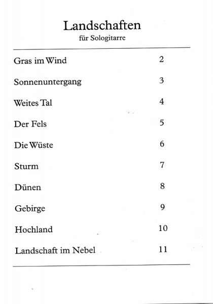 Felger, Jens: Landschaften, 10 Stücke für Gitarre solo, Noten Inhalt