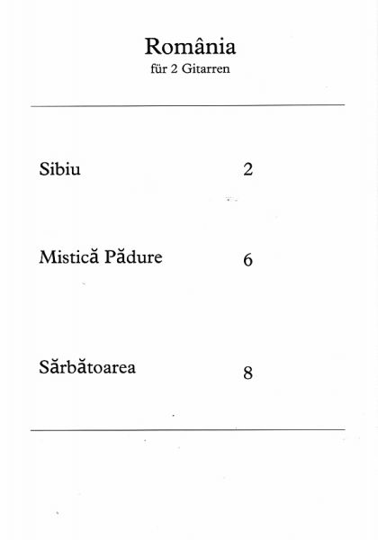 Felger, Jens: Romania, 3 Stücke für 2 Gitarren, Noten Inhalt